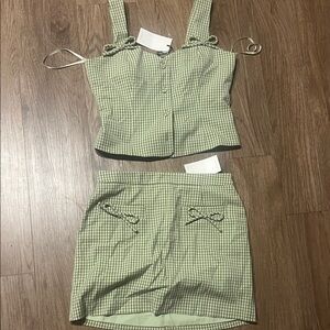 Green Checkered Women's Skirt Set